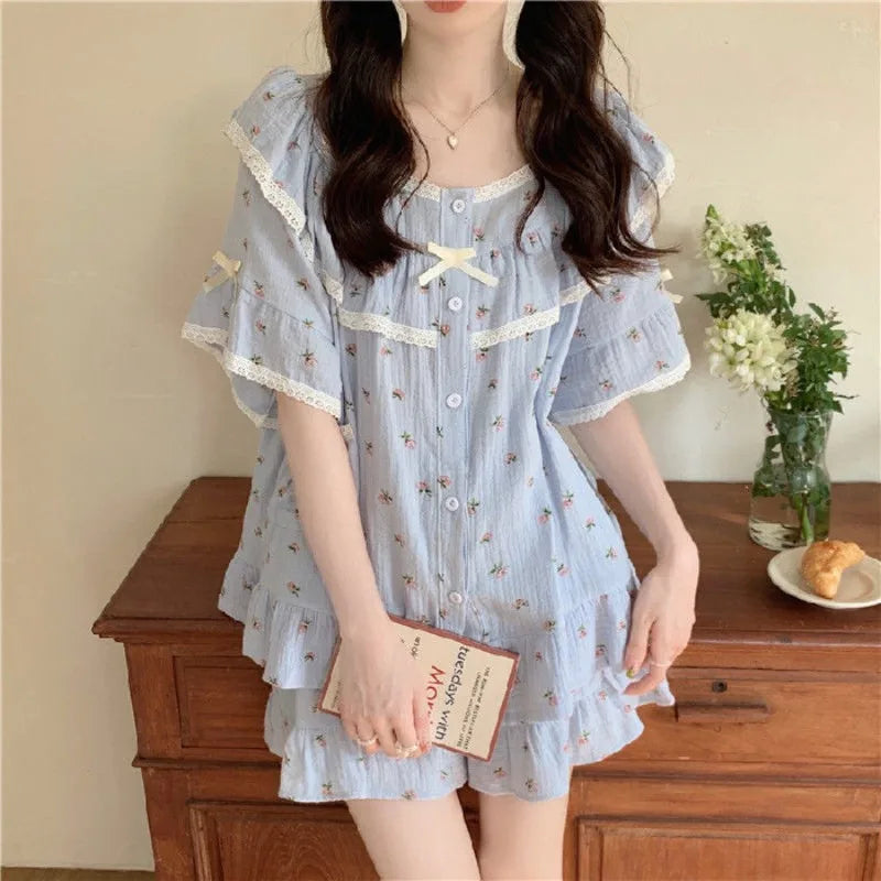 Lace Trim Summer Pajama Set