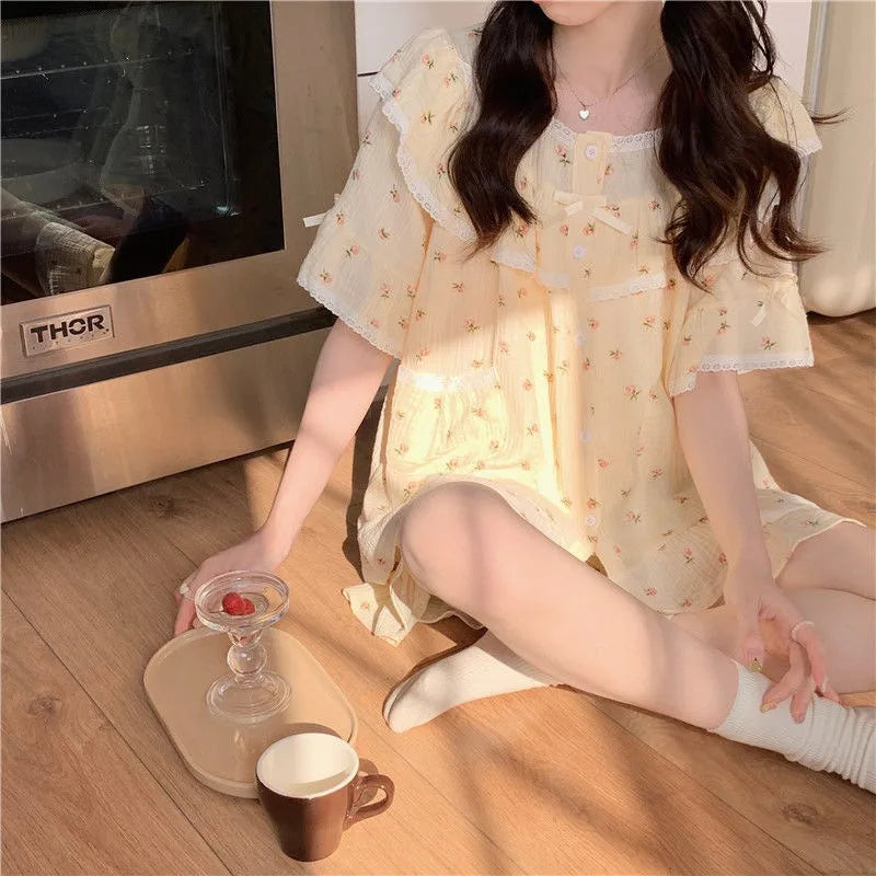 Lace Trim Summer Pajama Set